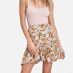 Free People Ruffle Mini Skirt Yellow Floral Size 2